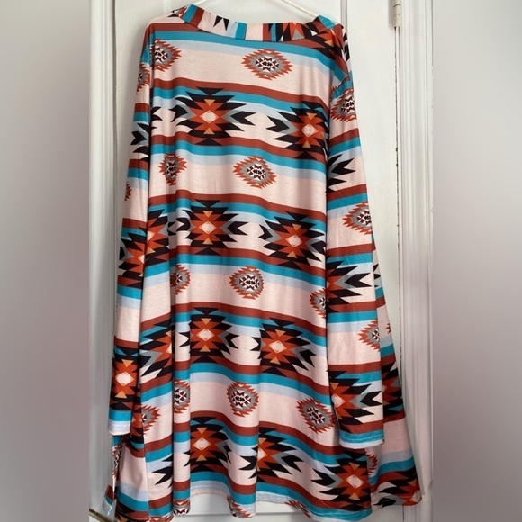 Aztec Geometric Western Cowgirlcore V-Neck Print Cardigan Duster, Large- Xl - Picture 4 of 9